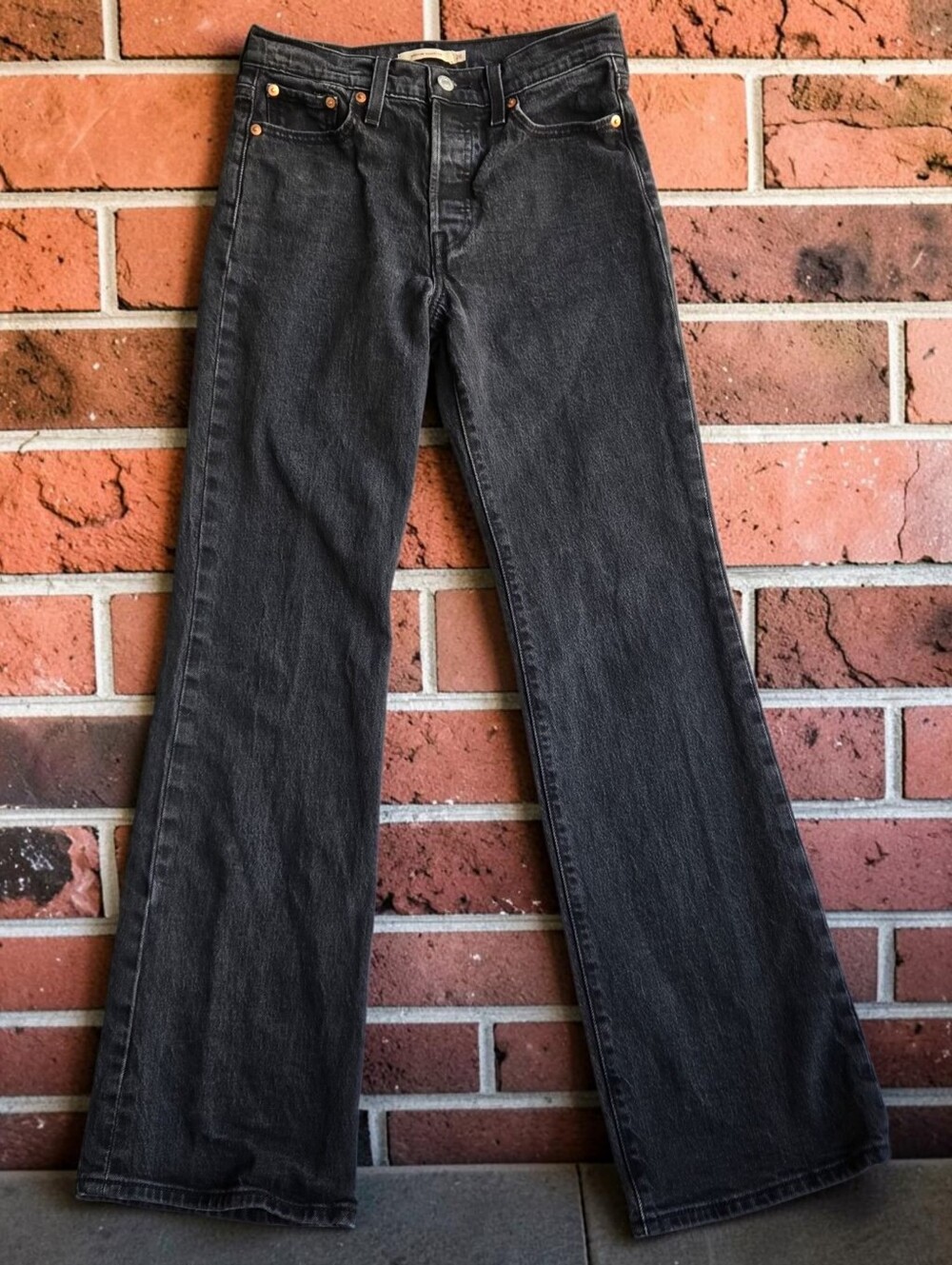 Levi’s Premium Wedgie Bootcut Jeans 26 Black Wash High Rise Button Fly - Picture 2 of 9